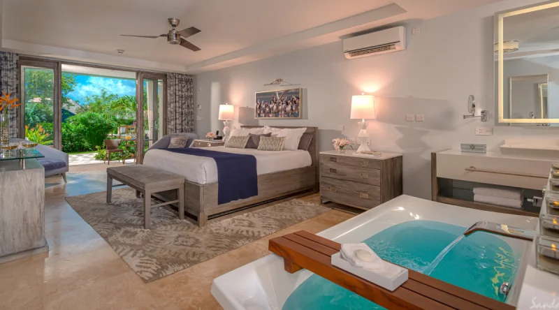 Lover's Lagoon Hideaway Walkout Junior Suite with Patio Tranquility Soaking Tub at Sandals Grenada
