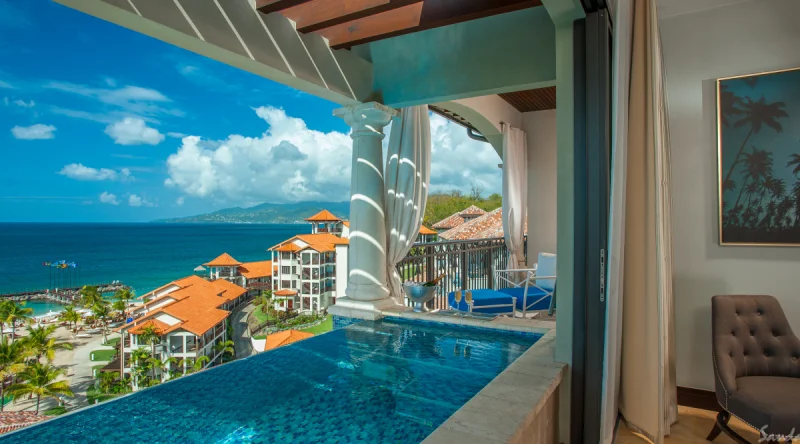 Italian Oceanview One Bedroom Skypool Butler Suite with Balcony Tranquility Soaking Tub at Sandals Grenada