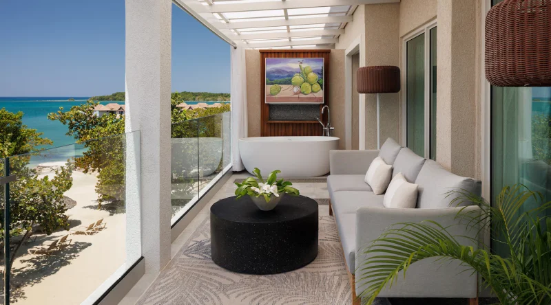 Longbeach Beachfront One Bedroom Butler Suite W/ Balcony Tranquility Soaking Tub at Sandals South Coast